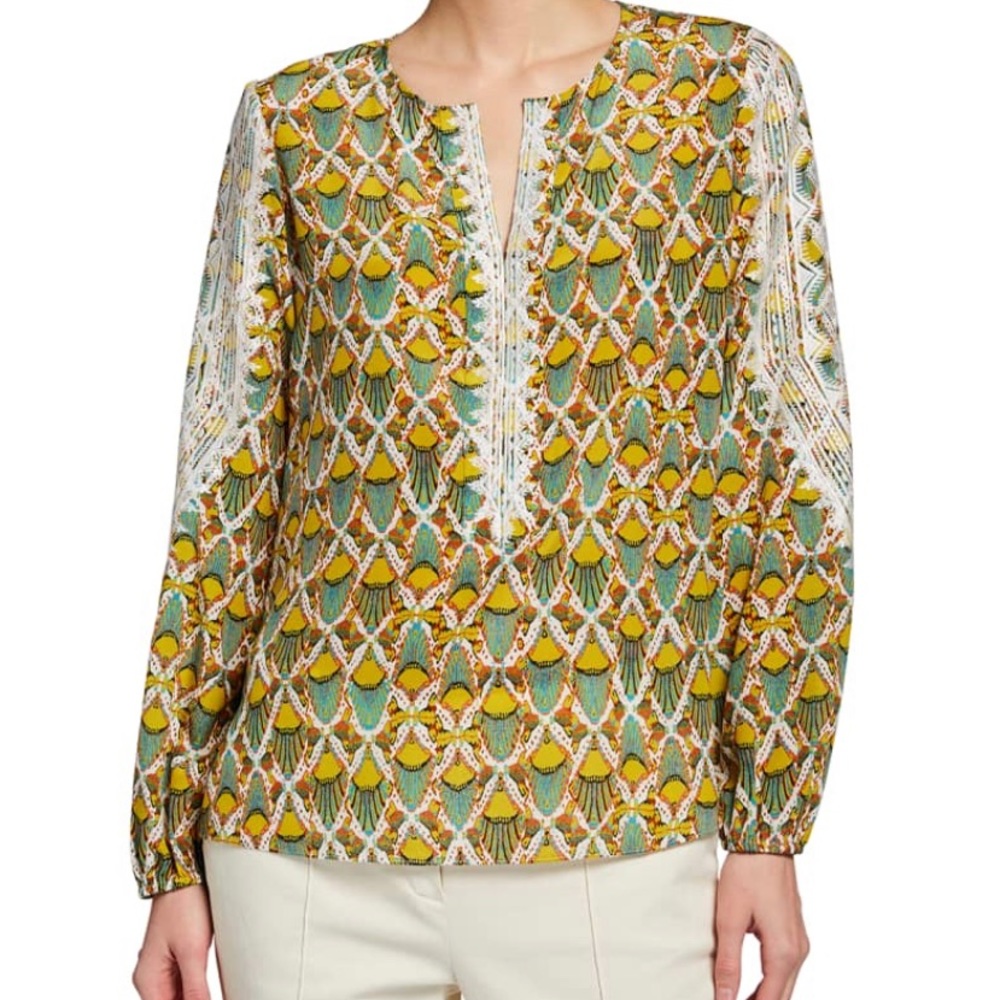 Kobe Halperin Freddie Printed Long Sleeve Silk Blouse